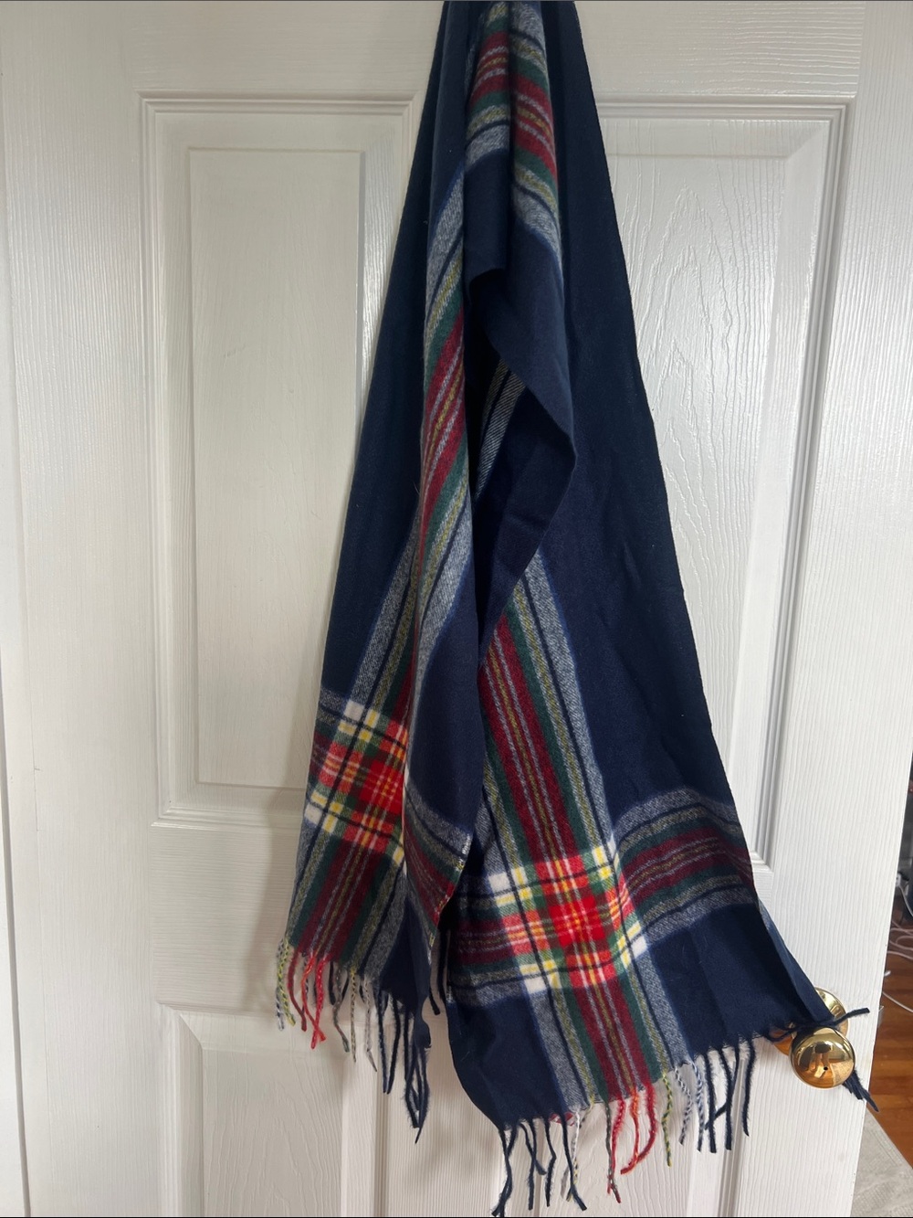 Navy Plaid Fringe Scarf